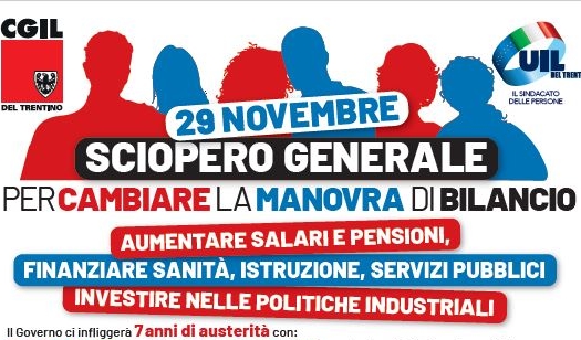 Venerdì 29 novembre sciopero generale di otto ore