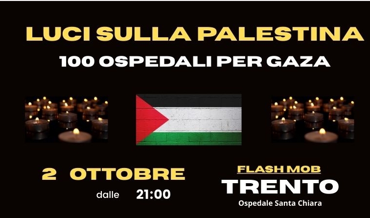 Luci sulla Palestina. Flash mob dei sanitari anche a Trento, Rovereto ed Arco